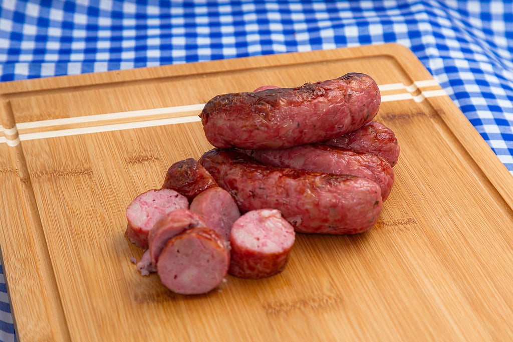 Linguiça de Pernil servida na tábua, cortada na hora